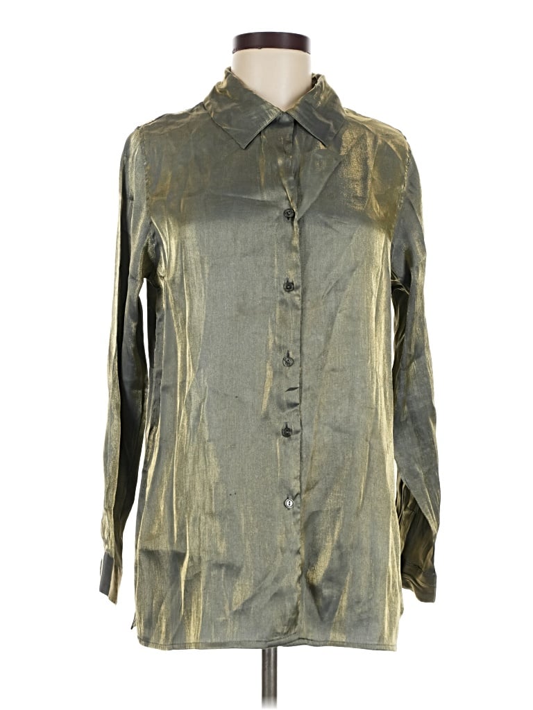 Pre-owned Jaclyn Smith Long Sleeve Button Down Shirt In Gold