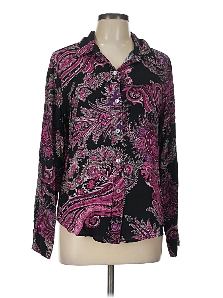Pre-owned Karen Kane Long Sleeve Blouse In Purple