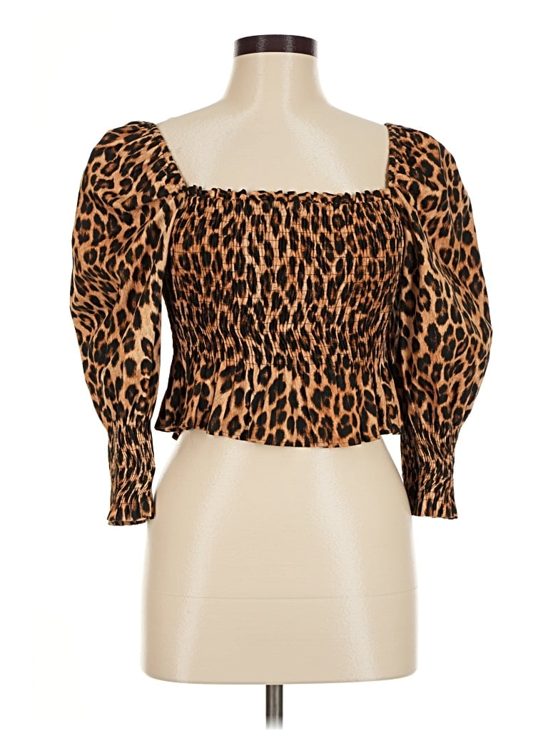 Pre-owned Zara 3/4 Sleeve Blouse In Brown