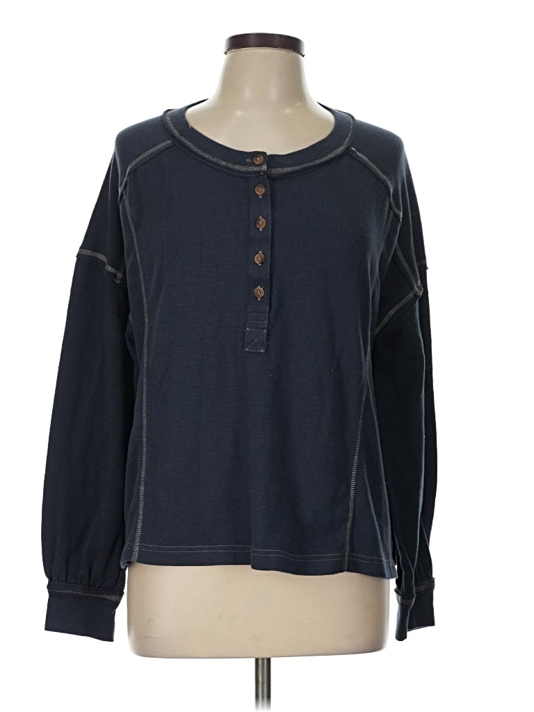 Pre-owned Blu Pepper Long Sleeve Henley Shirt In Blue
