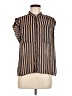 Moon Collection Stripes Brown Sleeveless Button-Down Shirt Size M - photo 1