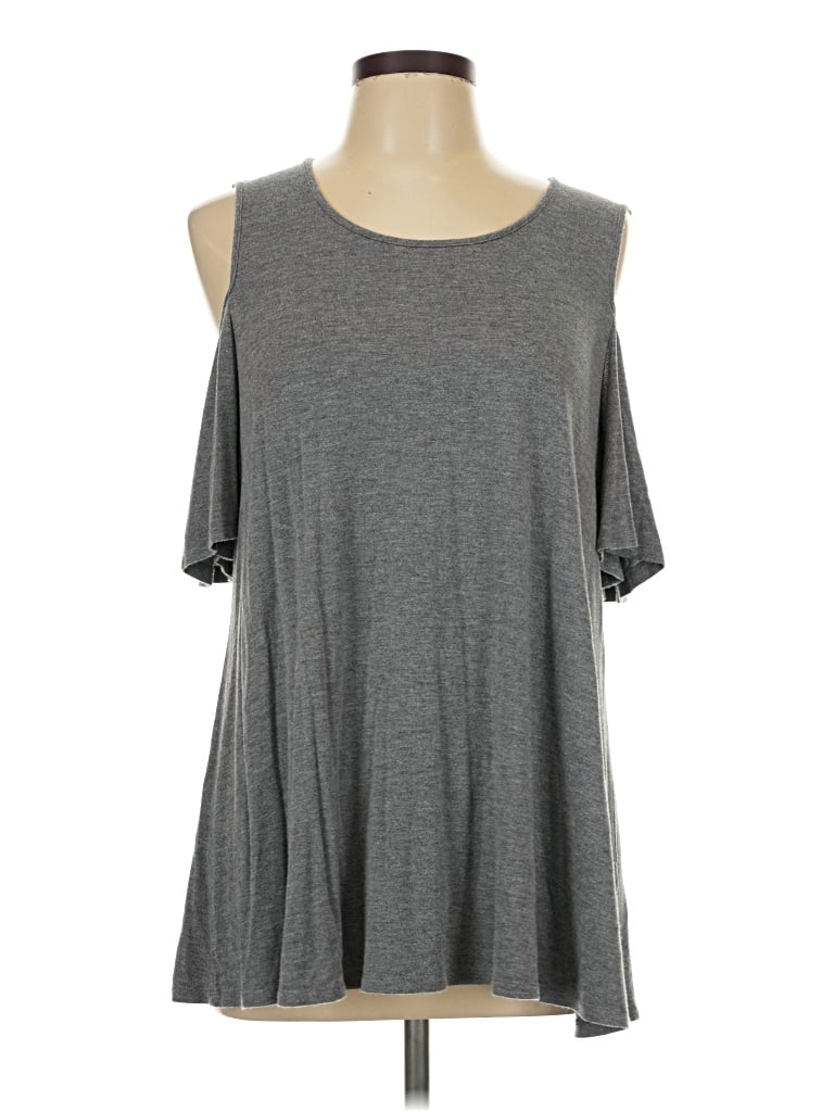 Pre-owned Elle Short Sleeve Top Gray Cold Shoulder Neckline Tops