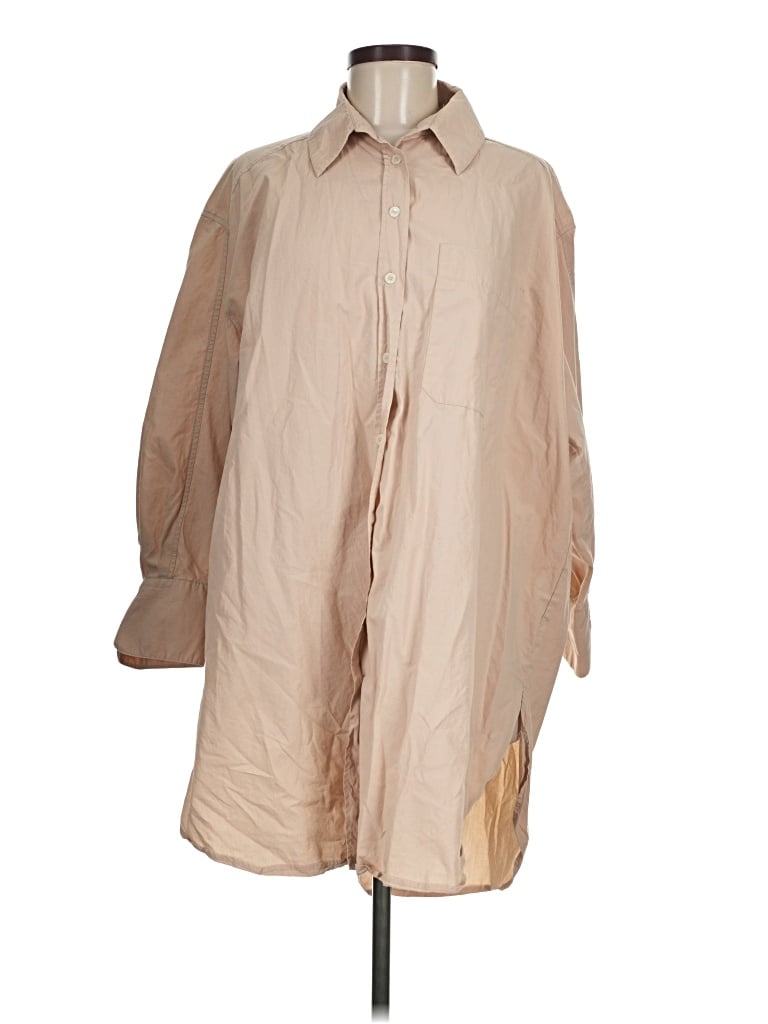 Pre-owned Zara 3/4 Sleeve Button Down Shirt In Tan