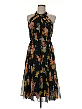black dresses cute Embroidered Linen Blend Belted Black Midi Dress
