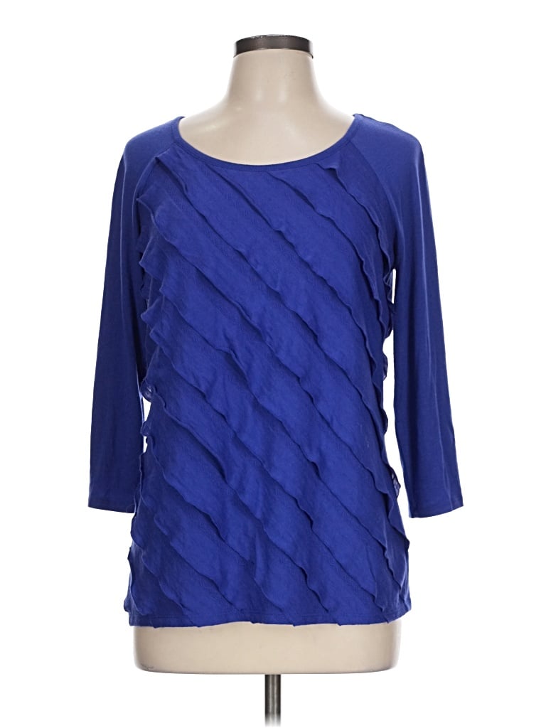 Pre-owned Ab Studio 3/4 Sleeve Top Blue Boatneck Tops