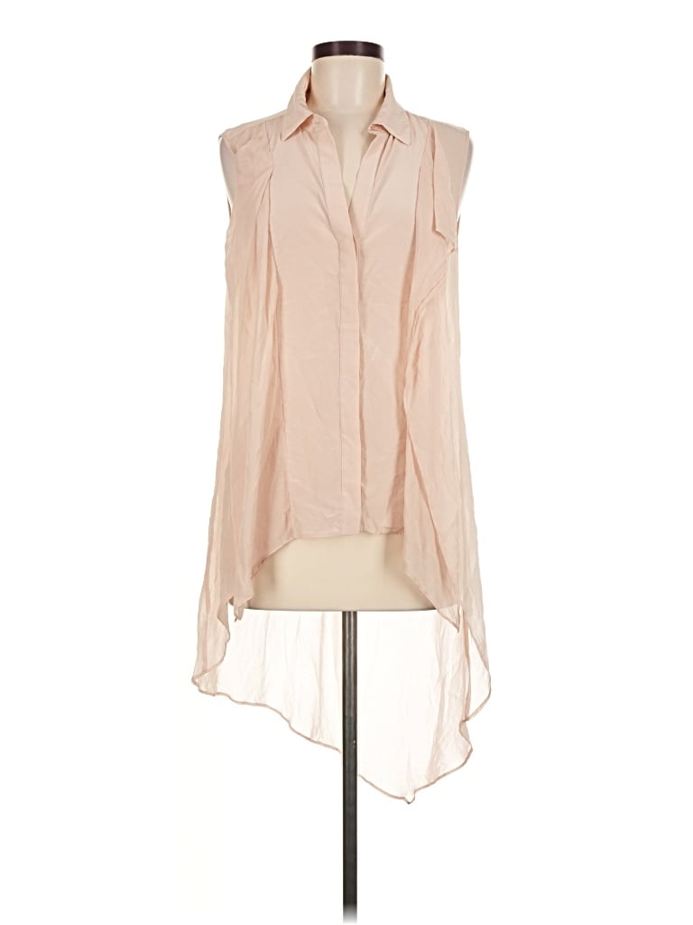 Pre-owned Bcbgmaxazria Sleeveless Silk Top Tan Collared Neckline Tops