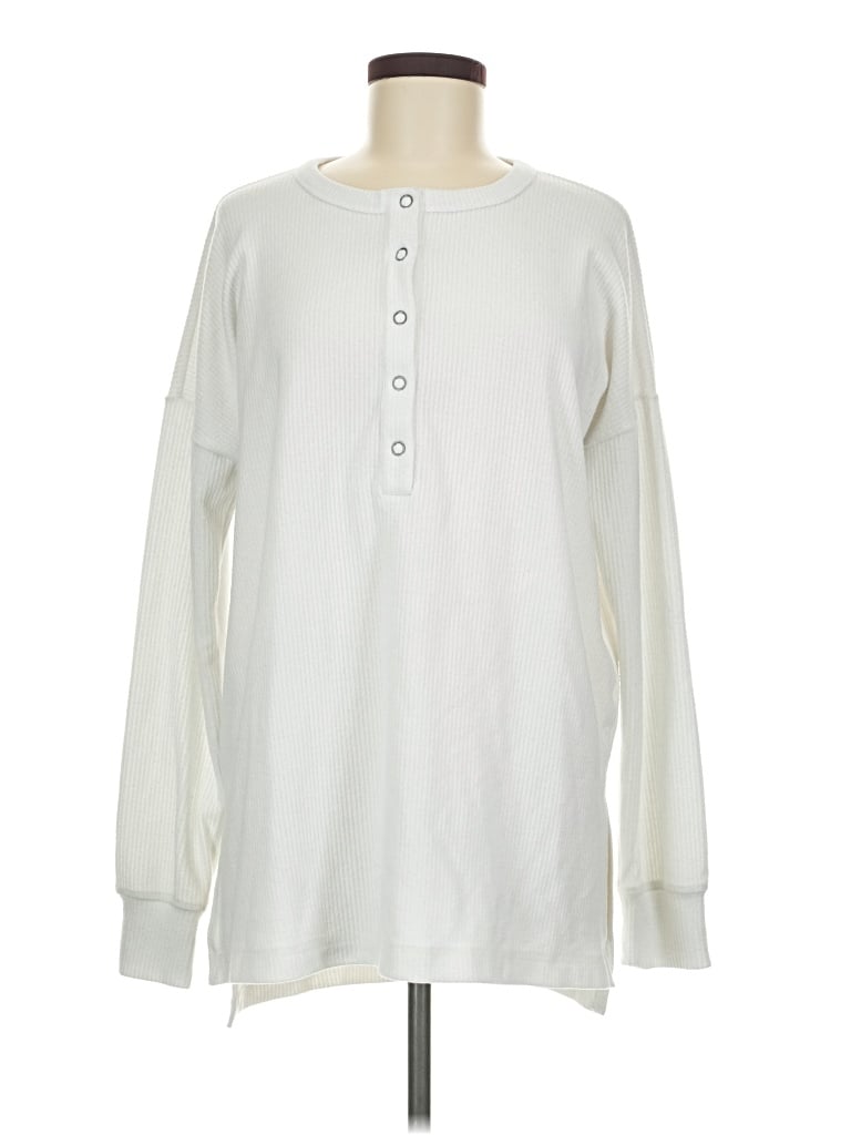 Pre-owned Old Navy Long Sleeve Henley Shirt In White