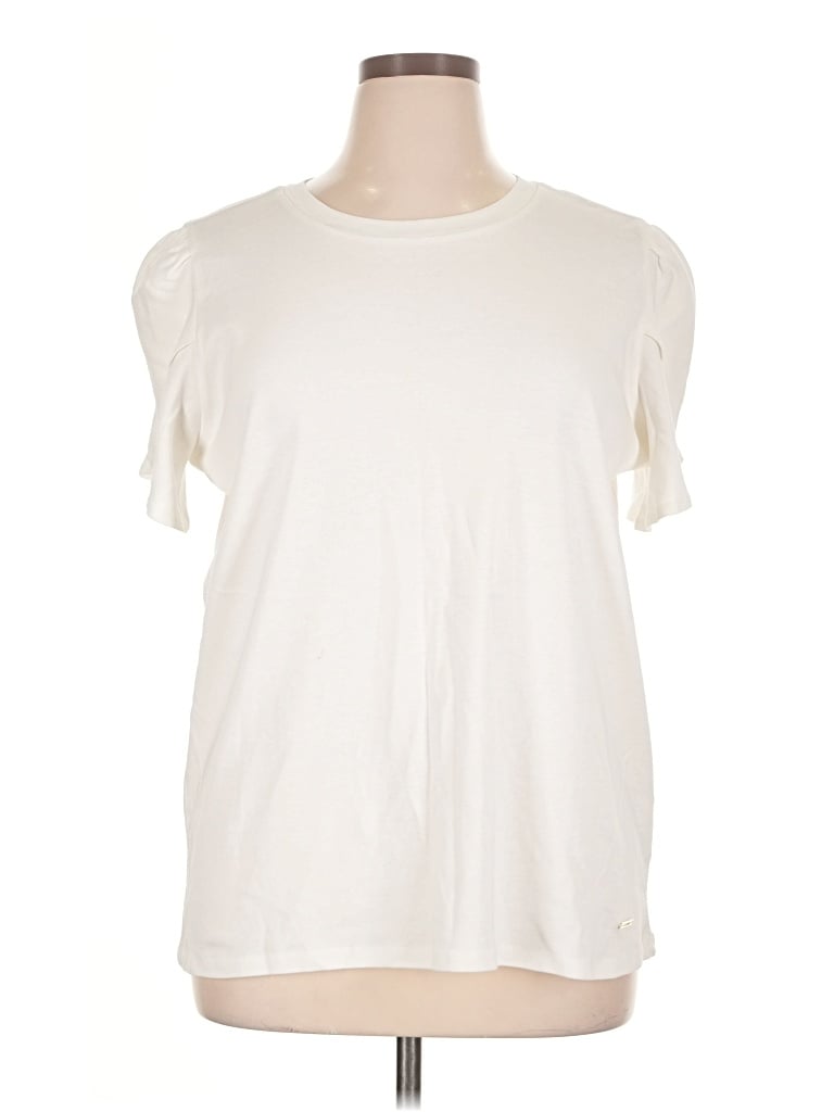 Pre-owned Anne Klein Short Sleeve Top Ivory Crew Neck Tops