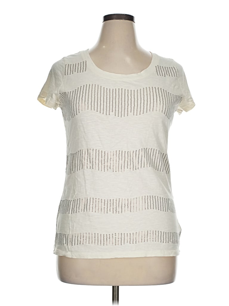 Pre-owned Coldwater Creek Short Sleeve Top Ivory Scoop Neck Tops