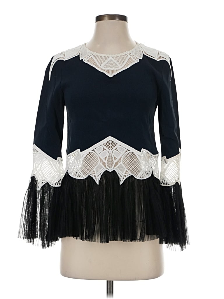 Jonathan Simkhai 3/4 Sleeve Blouse: Black Tops - Size X-Small