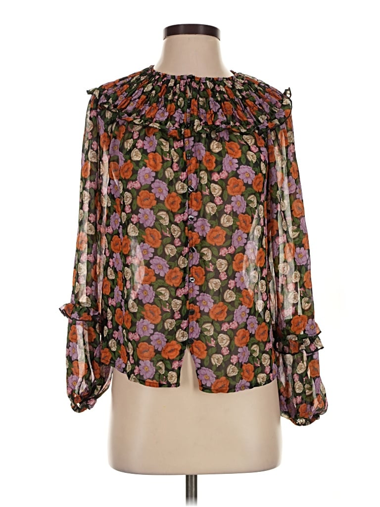 Pre-owned Mng 3/4 Sleeve Blouse In Brown