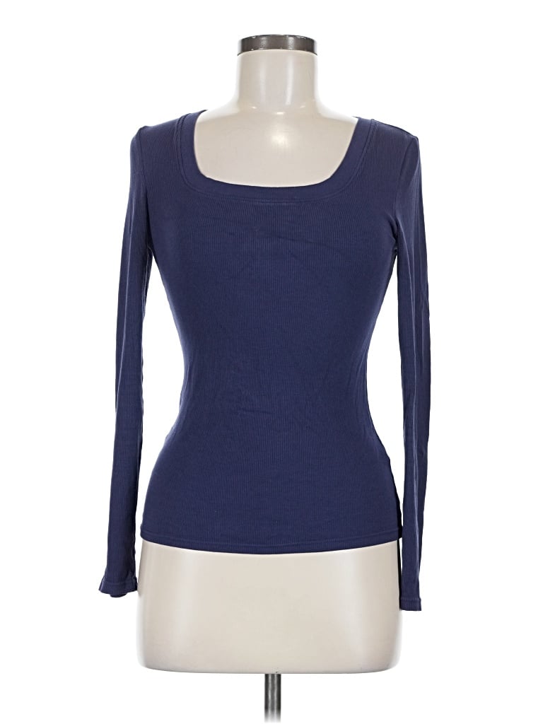 Pre-owned Reoria Long Sleeve Top Blue Scoop Neck Tops