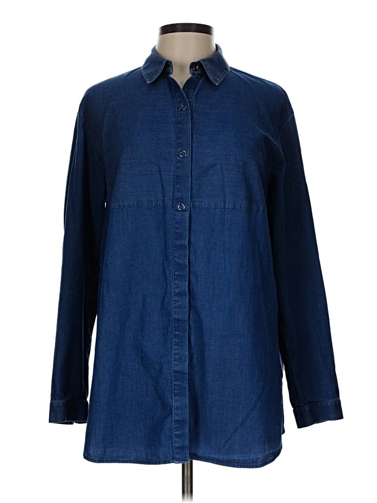 Pre-owned Lafayette 148 Long Sleeve Button Down Shirt In Blue