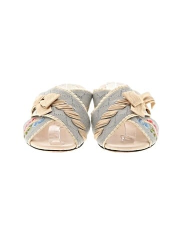 Fendi Blue Embroidered Fabric Crisscross Bow Flat Slides (view 2)
