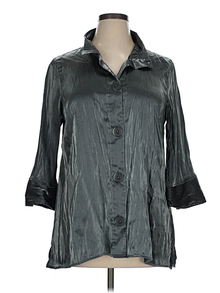 Pre-owned Ali Miles 3/4 Sleeve Button Down Shirt In Gray