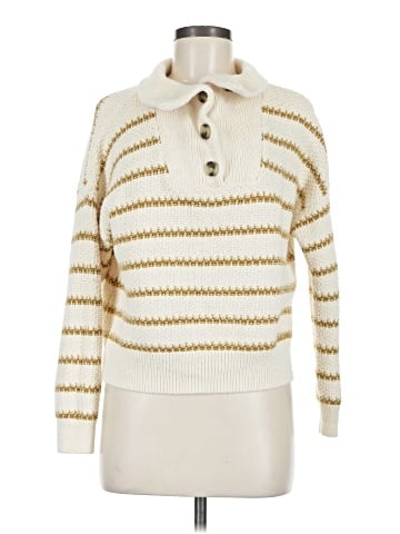 Madewell Canby Button Mockneck Sweater in Stripe (view 1)