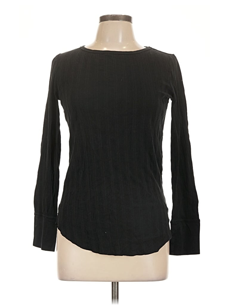 Pre-owned Margaret O'leary Long Sleeve Top Black Boatneck Tops