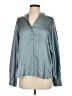 Vince. 100% Silk Metallic Teal Blue Long Sleeve Silk Top Size S - photo 1