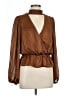 Lush 100% Polyester Stripes Brown Long Sleeve Blouse Size L - photo 1