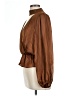 Lush 100% Polyester Stripes Brown Long Sleeve Blouse Size L - photo 5