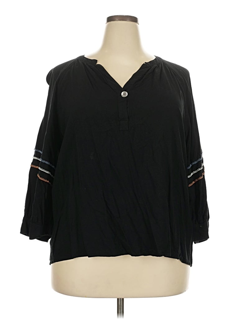 Pre-owned Purejill 3/4 Sleeve Blouse In Black