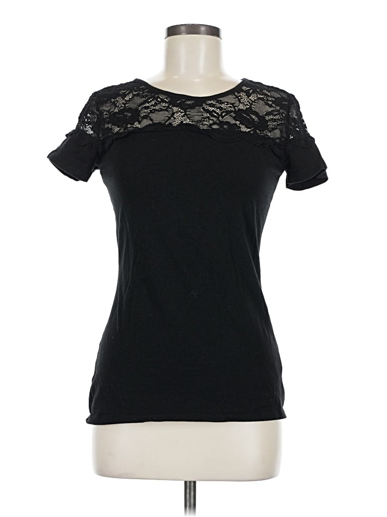 Pre-owned H&m Short Sleeve Top Black Sweetheart Neckline Tops