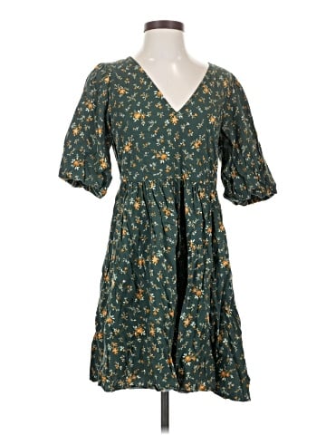 Madewell Poplin V-Neck Bubble-Sleeve Mini Dress in Fresh Sprigs (view 1)