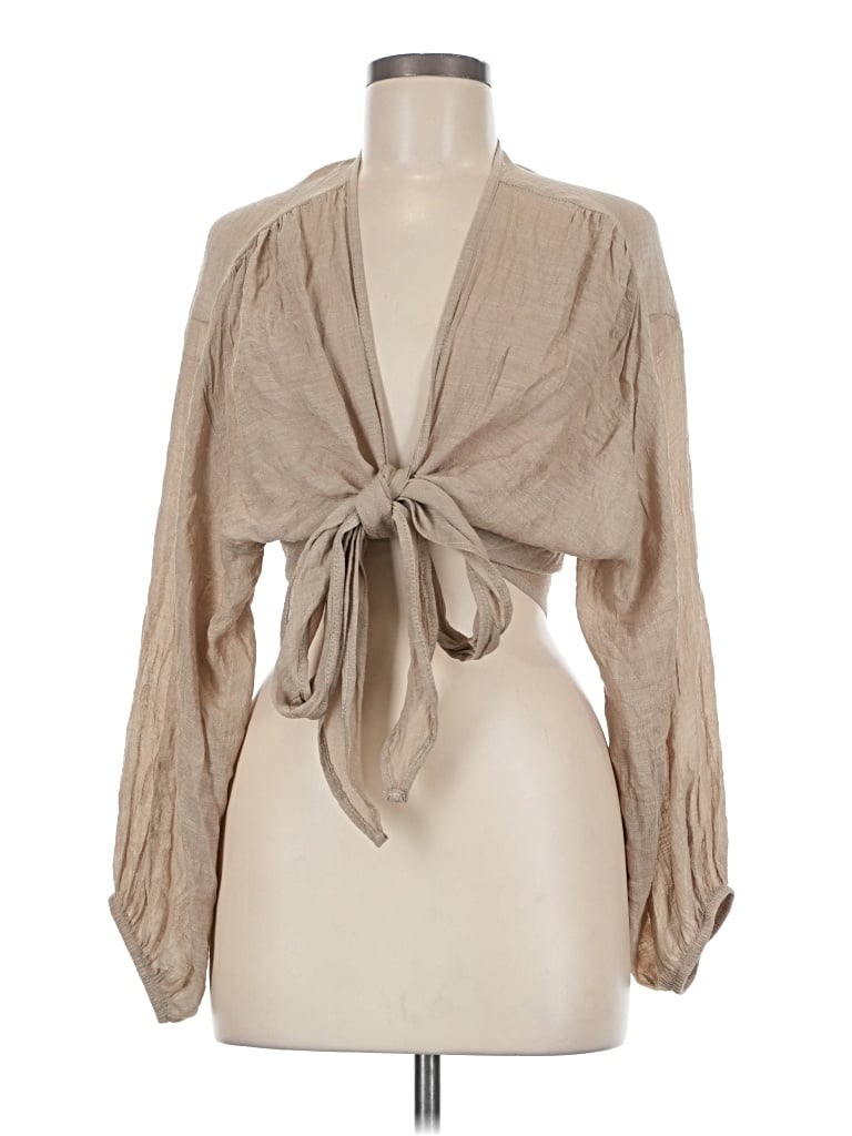Pre-owned Unbranded Long Sleeve Blouse In Tan