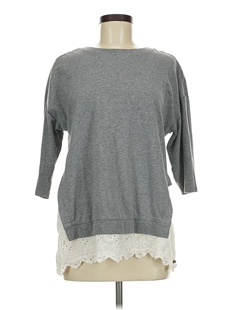 Pre-owned Matilda Jane 3/4 Sleeve Top Gray Crew Neck Tops
