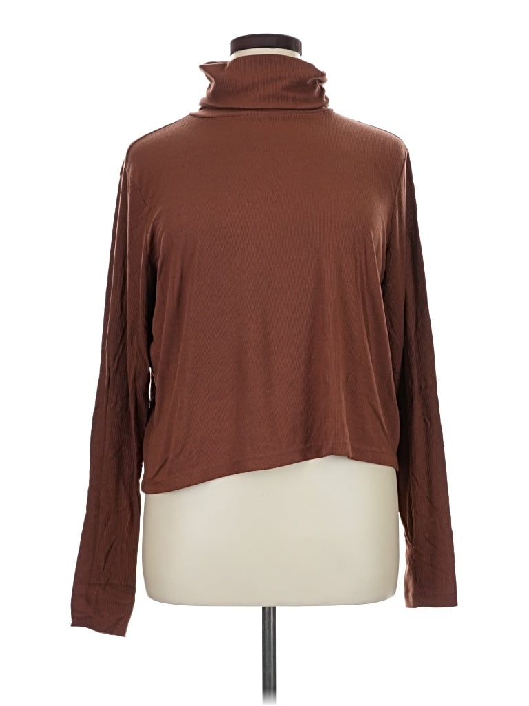 Pre-owned Active By Old Navy Long Sleeve Top Brown Turtleneck Tops