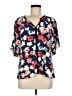 Elle 100% Rayon Floral Blue Short Sleeve Blouse Size M - photo 1