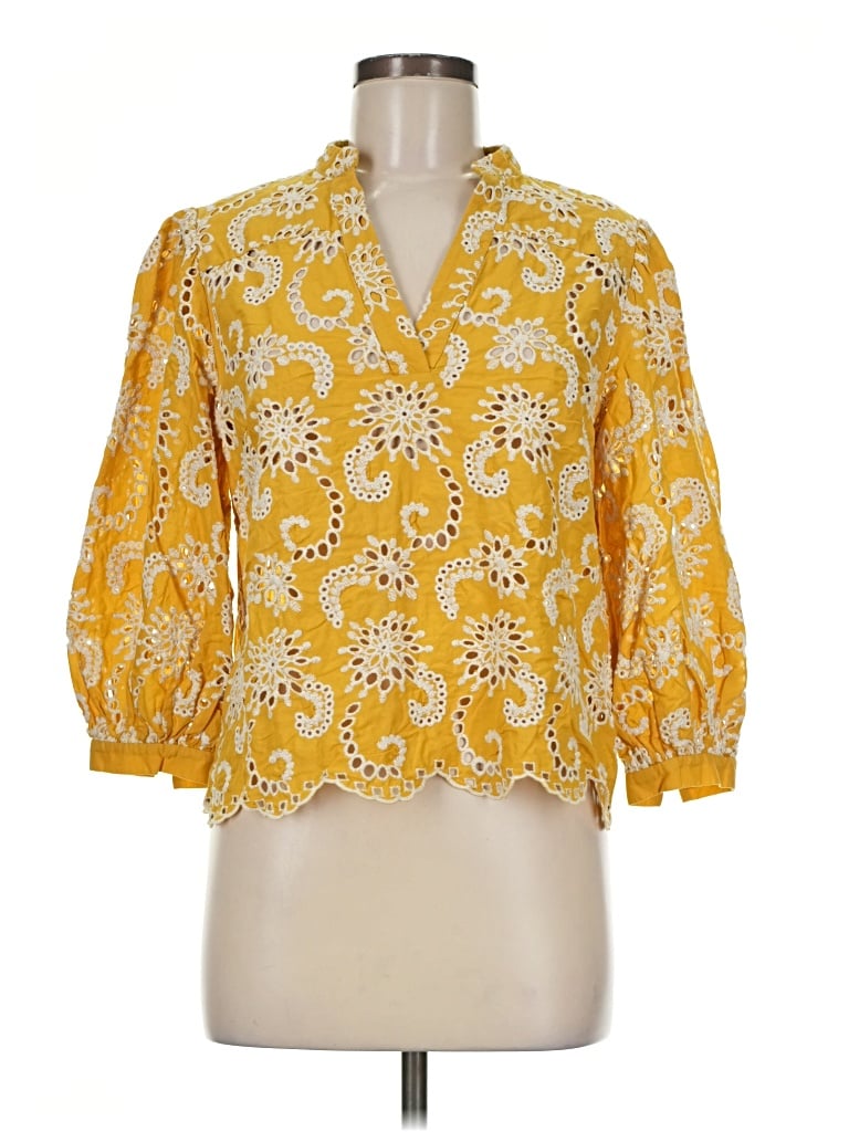 Pre-owned Shoshanna 3/4 Sleeve Blouse In Yellow