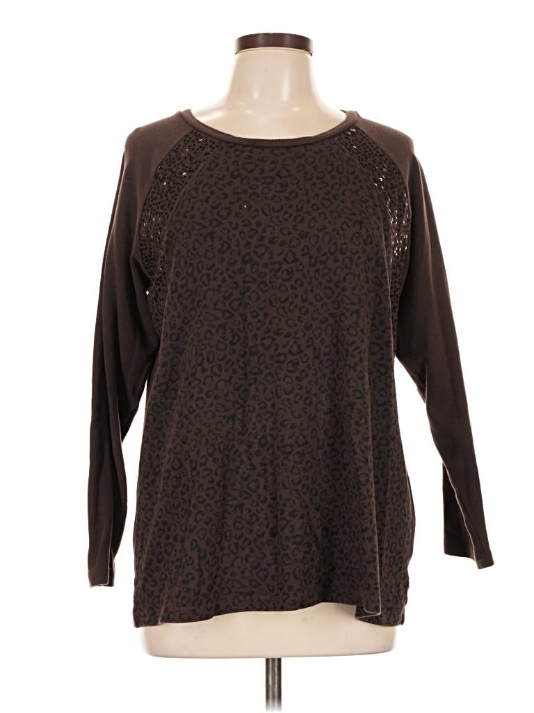 Pre-owned Quacker Factory Long Sleeve Top Brown Crew Neck Tops