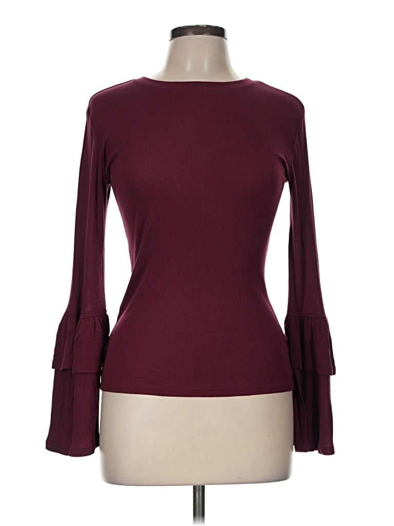 Pre-owned Leith Long Sleeve Top Burgundy Boatneck Tops