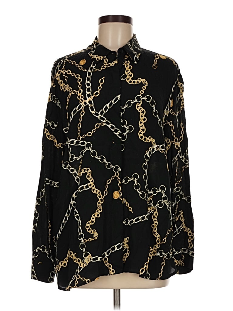 Pre-owned Mng Long Sleeve Blouse In Black