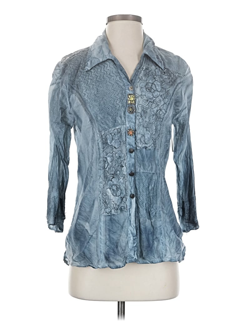 Pre-owned Parsley & Sage 3/4 Sleeve Button Down Shirt In Blue