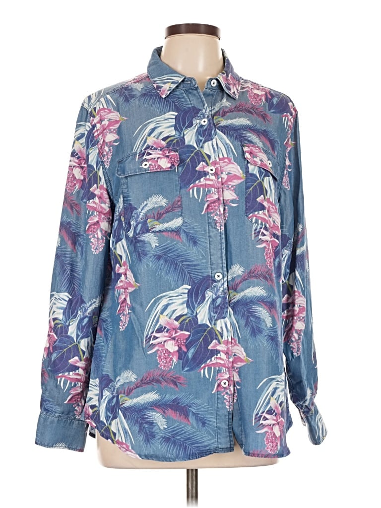 Pre-owned Tommy Bahama Long Sleeve Blouse In Blue