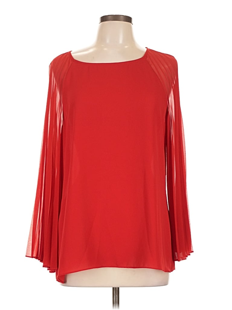 Pre-owned H By Halston Long Sleeve Blouse In Red