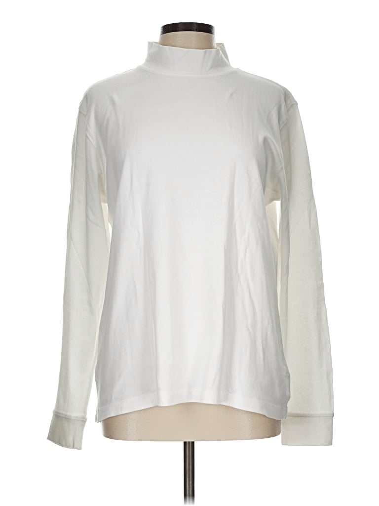 Pre-owned Lands' End Long Sleeve Turtleneck In Ivory