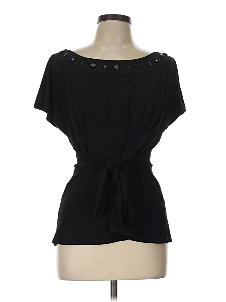 Pre-owned Danny & Nicole Short Sleeve Top Black Cowl Neck Tops