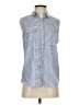 Zara Basic Stripes Blue Sleeveless Button-Down Shirt Size S - photo 1