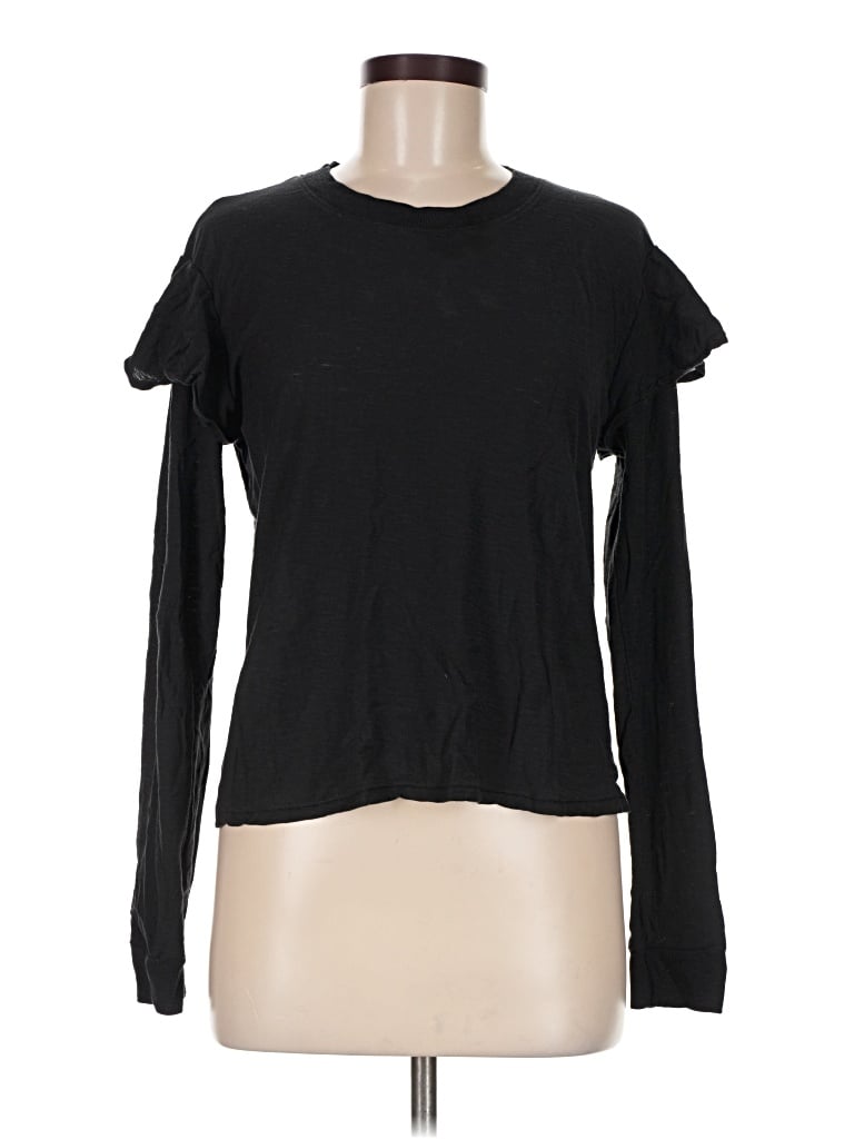 Pre-owned Nation Ltd Long Sleeve Top Black Crew Neck Tops