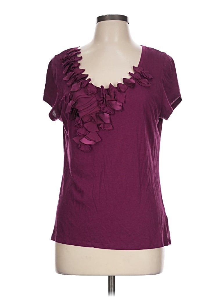 Pre-owned Elle Short Sleeve Top Burgundy Scoop Neck Tops