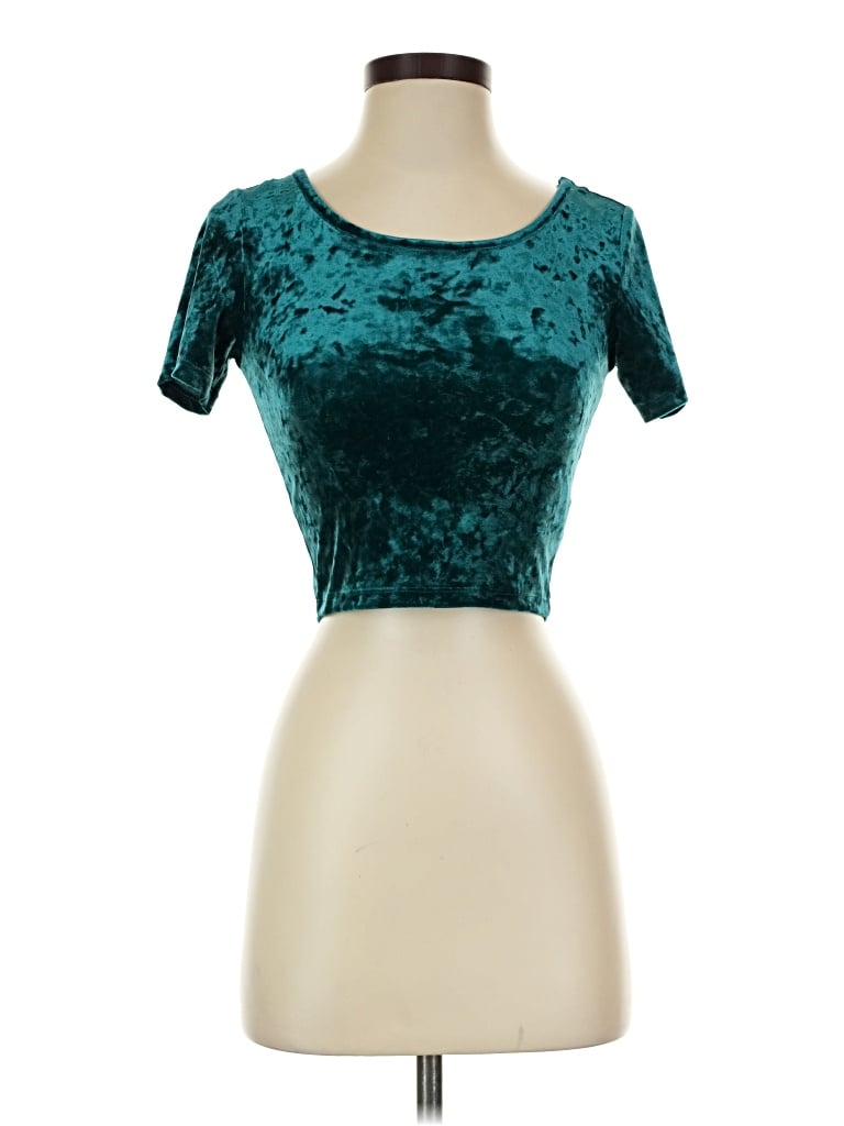 Pre-owned Forever 21 Short Sleeve Top Teal Sweetheart Neckline Tops