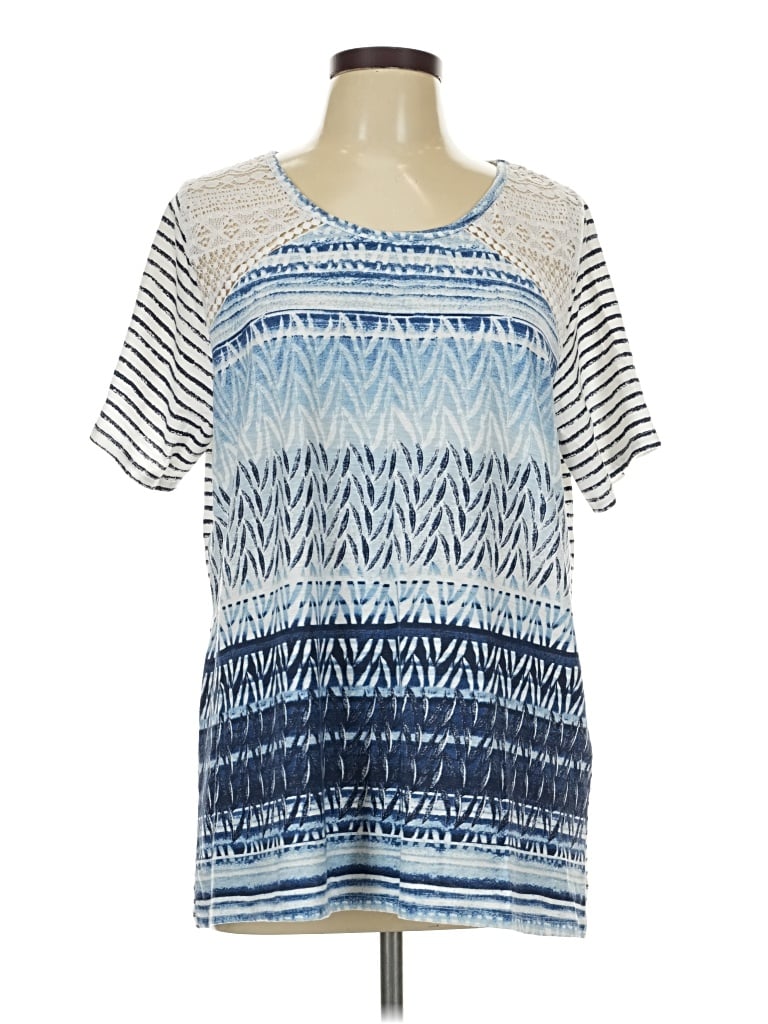 Pre-owned Allison Daley Short Sleeve Top Blue Scoop Neck Tops