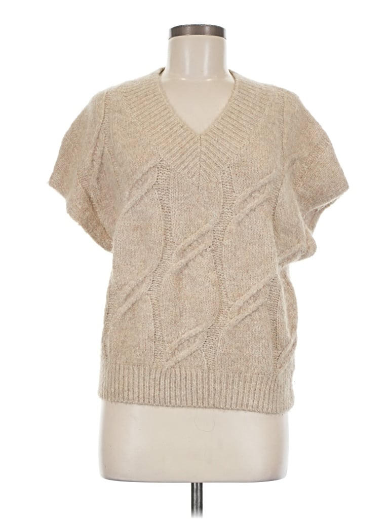Pre-owned Frnch Short Sleeve Top Tan V-neck Tops