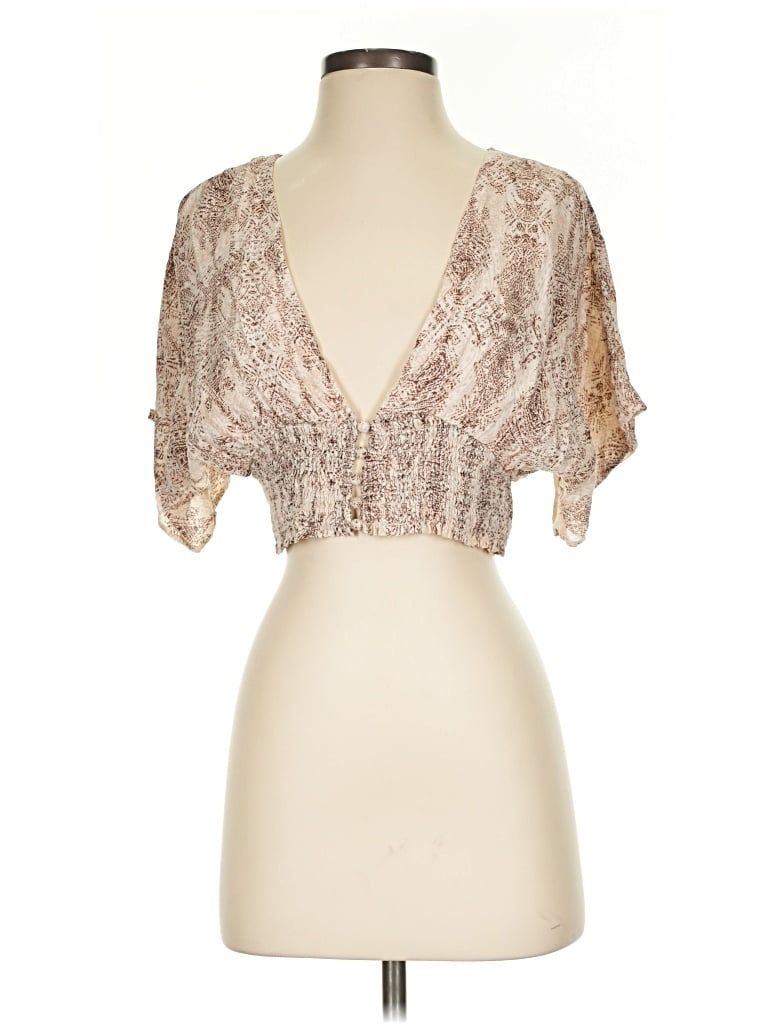 Pre-owned Honey Belle Tank Top Tan Plunge Neckline Tops