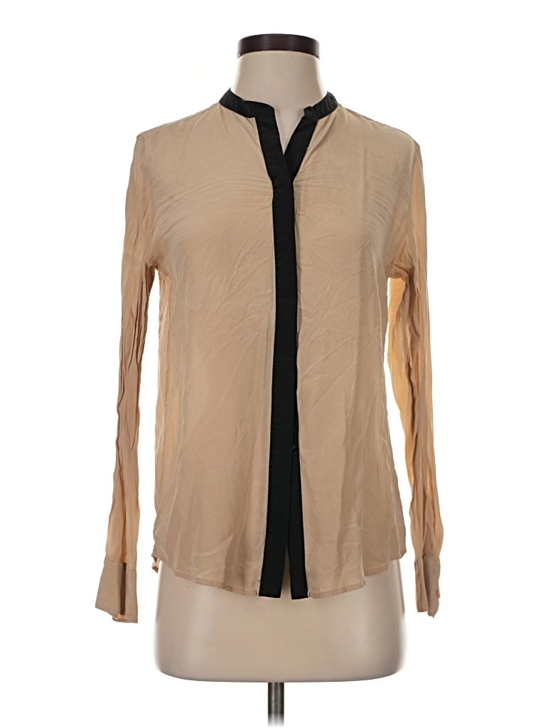 Pre-owned Uniqlo Long Sleeve Blouse In Tan