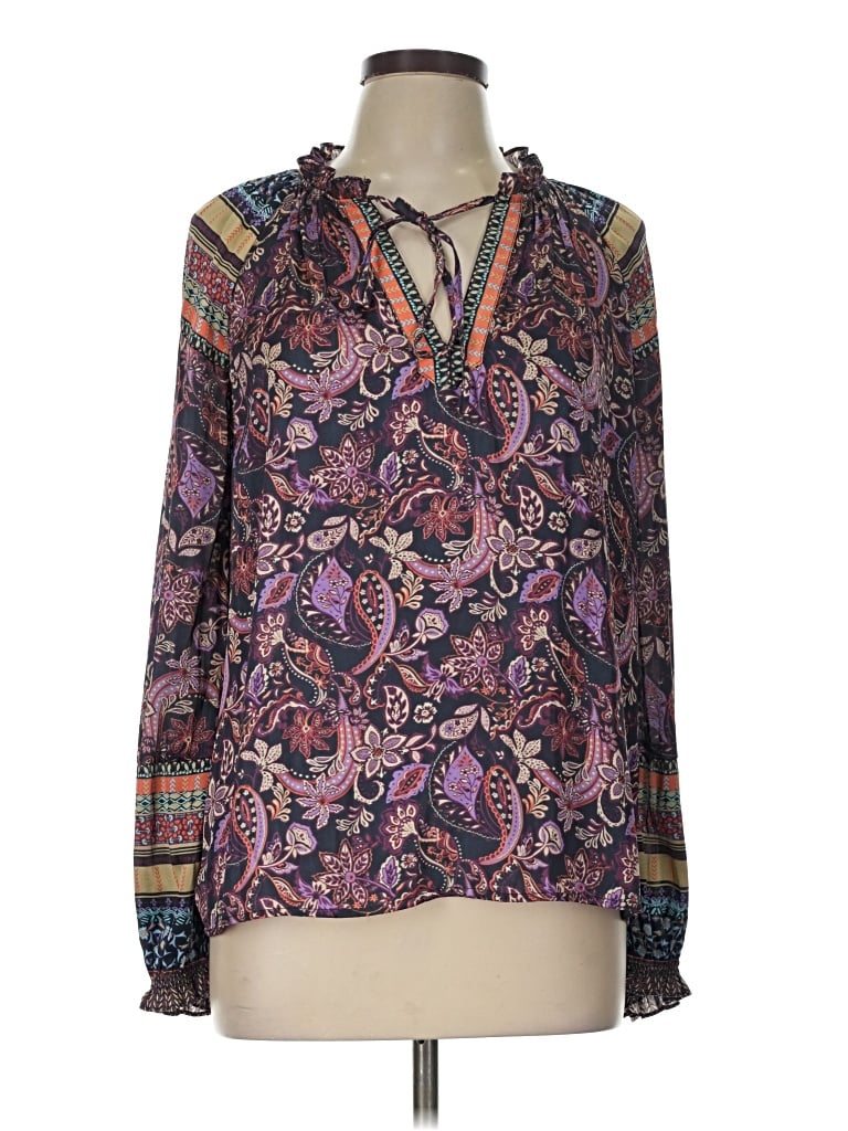 Pre-owned Current Air Long Sleeve Blouse In Purple
