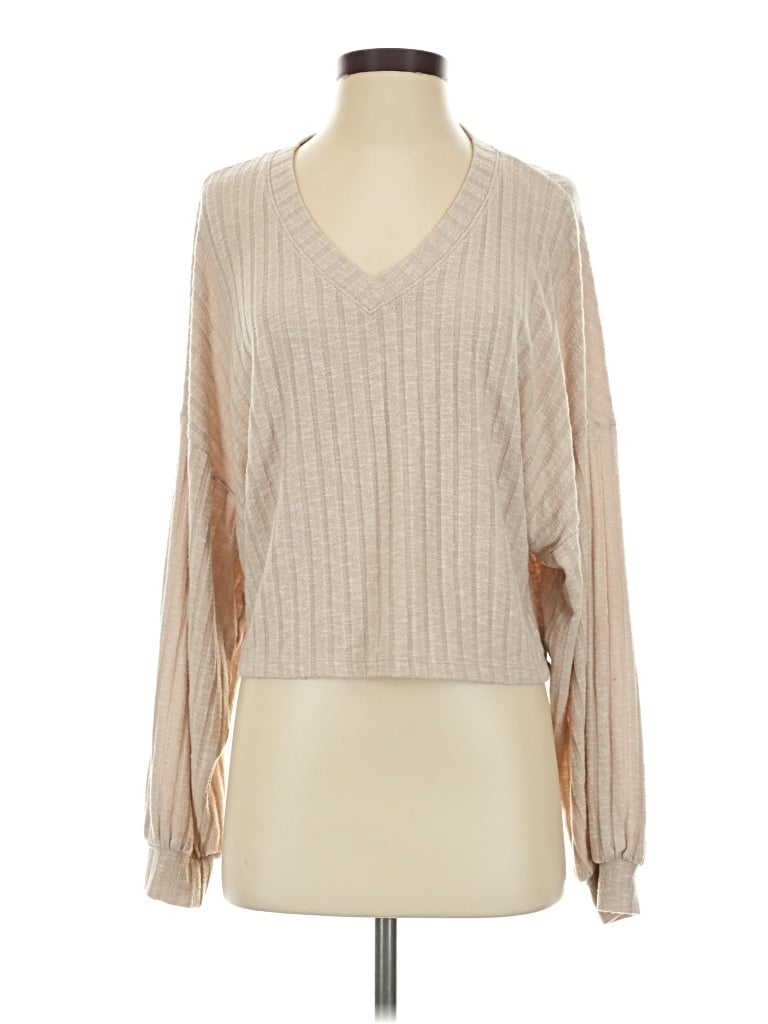 Pre-owned Lulus Long Sleeve Blouse In Tan